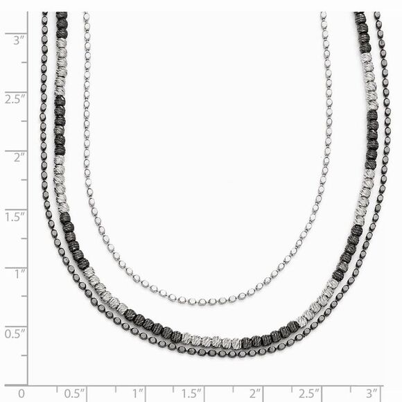 Two Tone Triple Strand Bead Necklace in Sterling Silver, 18-20 Inch - Picture 3 of 5